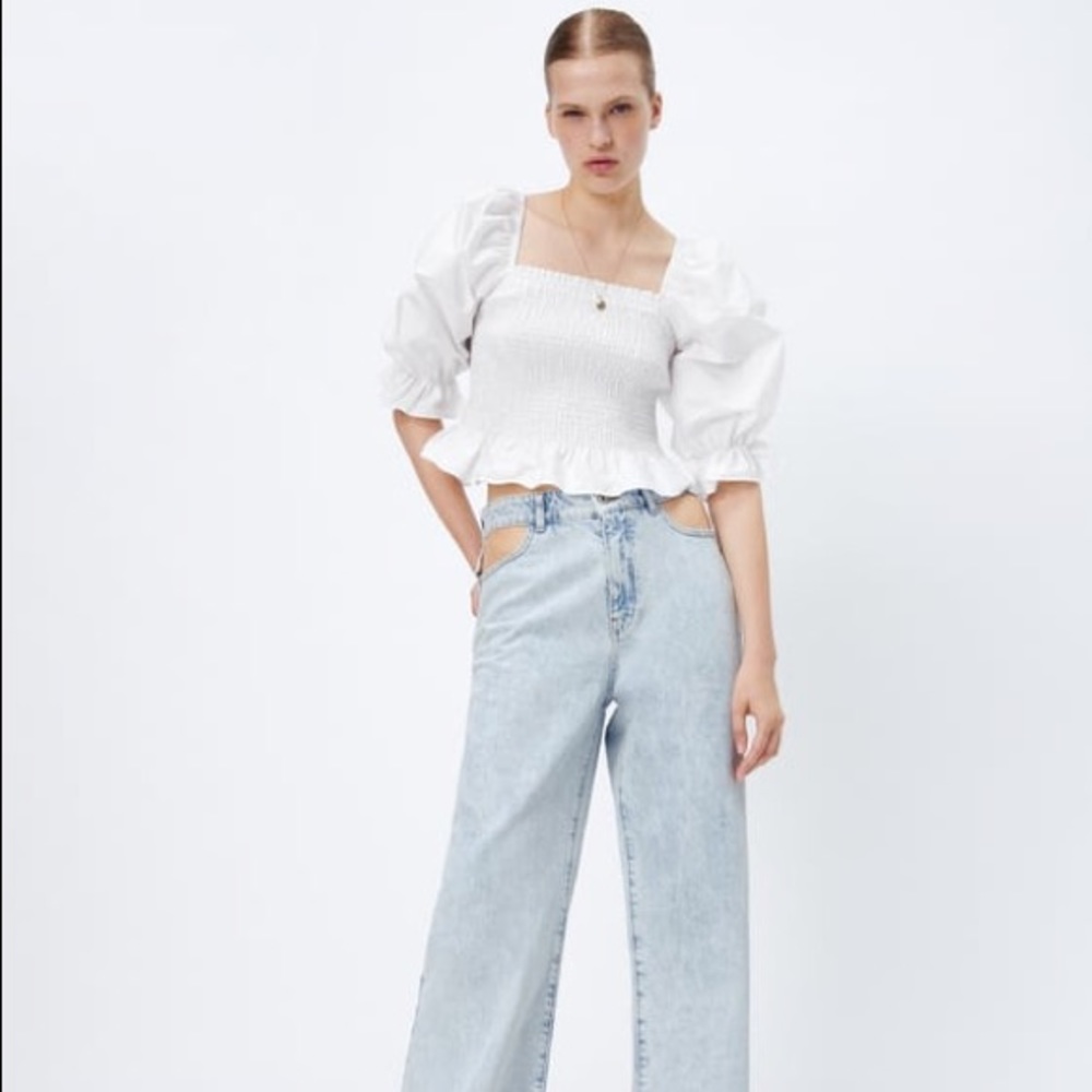 Zara Puff-Sleeve Cropped Blouse